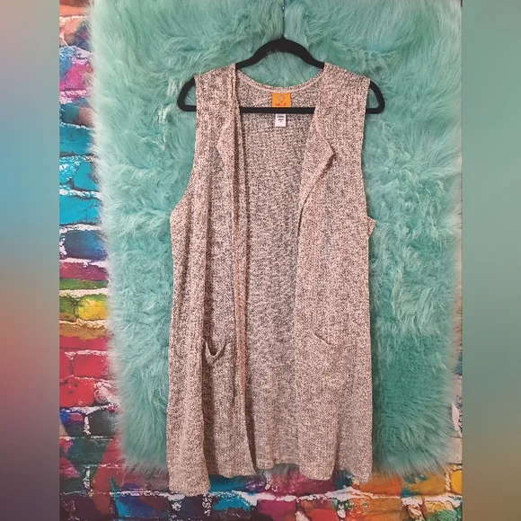 Ruby Rd Gray Silver White Sleeveless Open Front Fall Sweater Size M - Picture 7 of 14